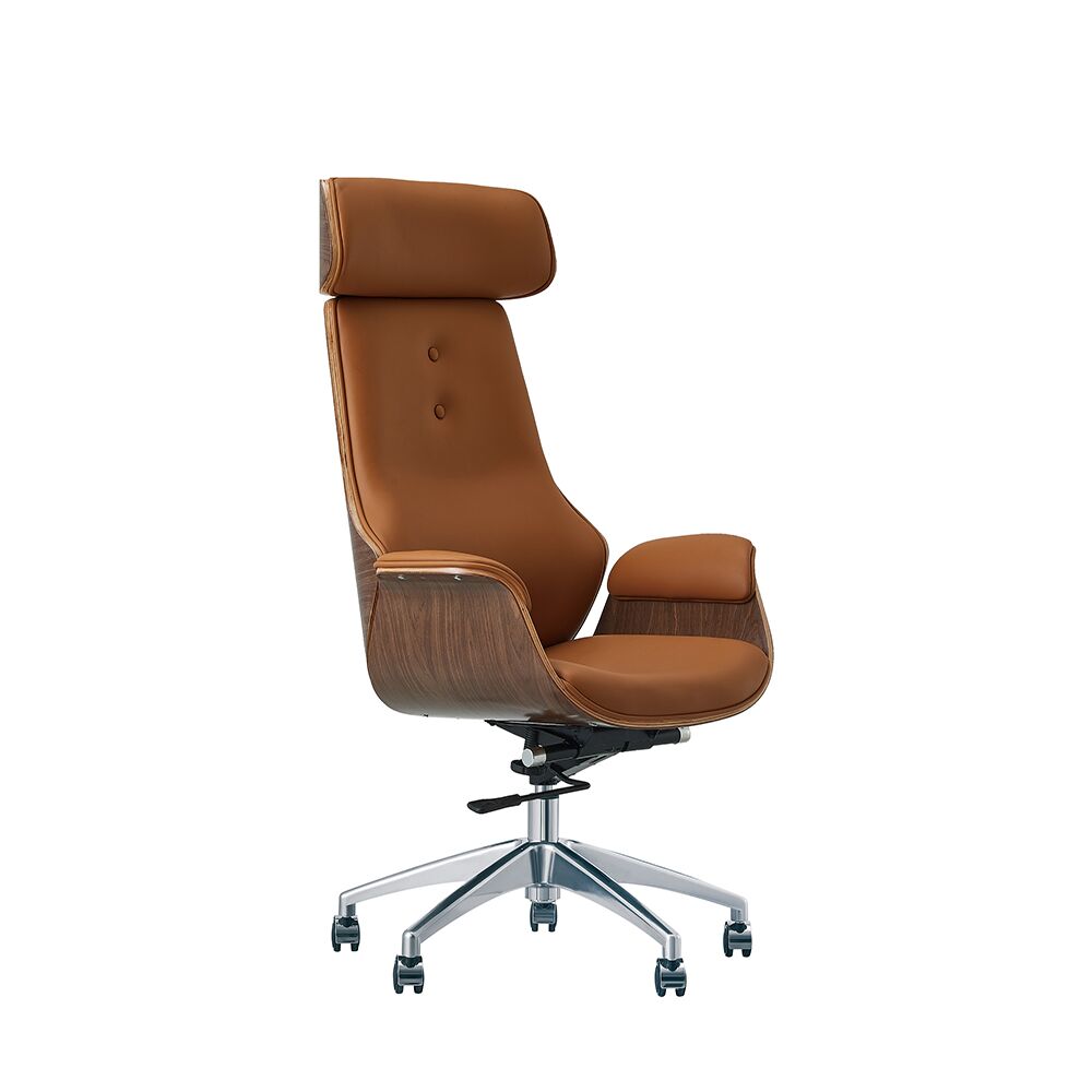 861-01 new premium executive chair brown PU leather headrest armrest swivel office chair - Image 2