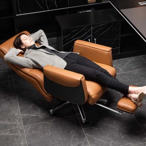 Ergonomic Executive Office Chair, PU Leather Adjustable Height High-Back Reclining Chair with Padded Armrest and Footrest,Yellow